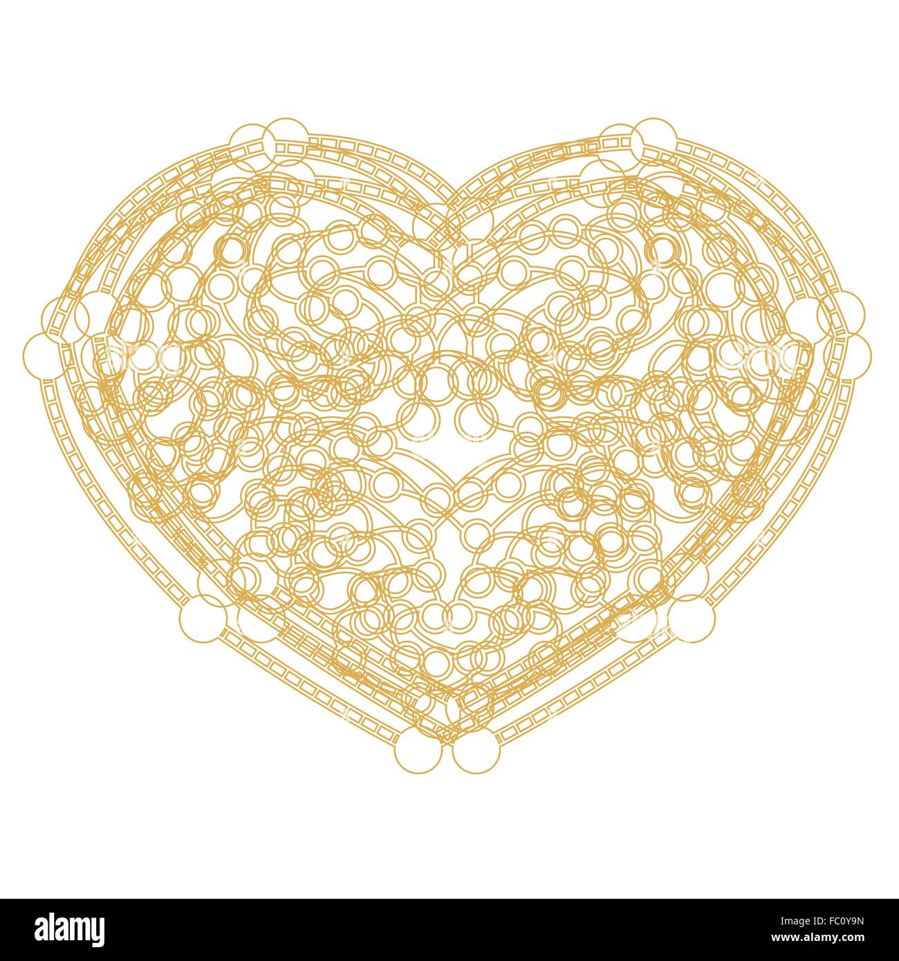 Goldene Herzen Umrissform mit Textfreiraum. Valentinstag-Karte. Vektor-Illustration. Herz auf weißem Hintergrund Stock Vektor