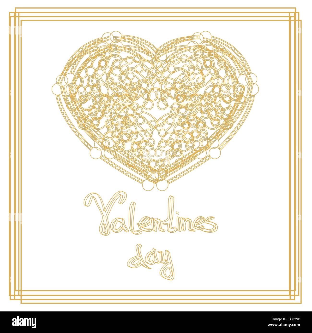 Goldene Herzen Umrissform mit Textfreiraum. Valentinstag-Karte. Vektor-Illustration. Herz auf weißem Hintergrund für ein Valentine Stock Vektor