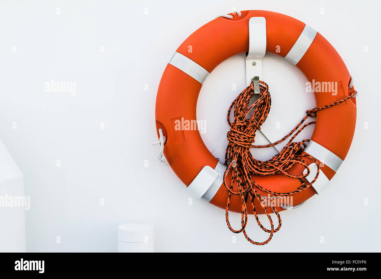 Rettungsring Anrufen an Bord des Schiffes, eine enge Stockfoto