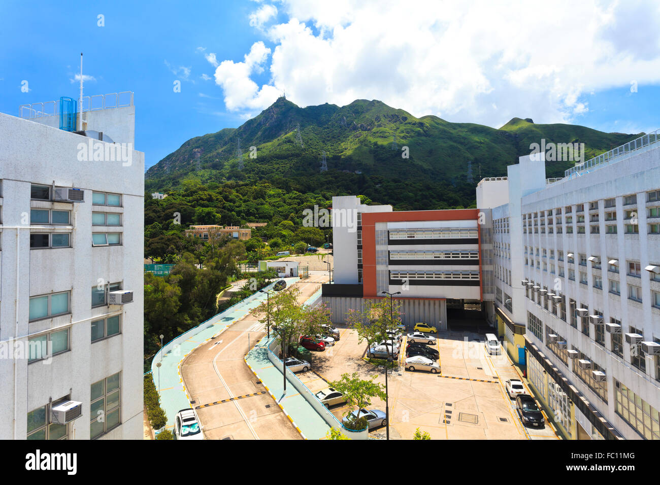 Gebäude entlang Berg in Hongkong Stockfoto