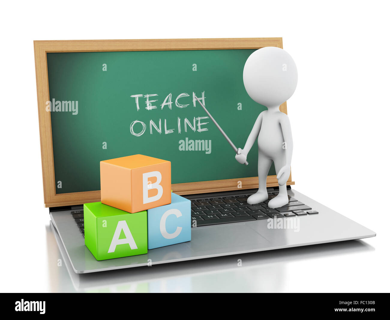 3D weiße Leute mit Laptop. Online-Bildung Konz Stockfoto