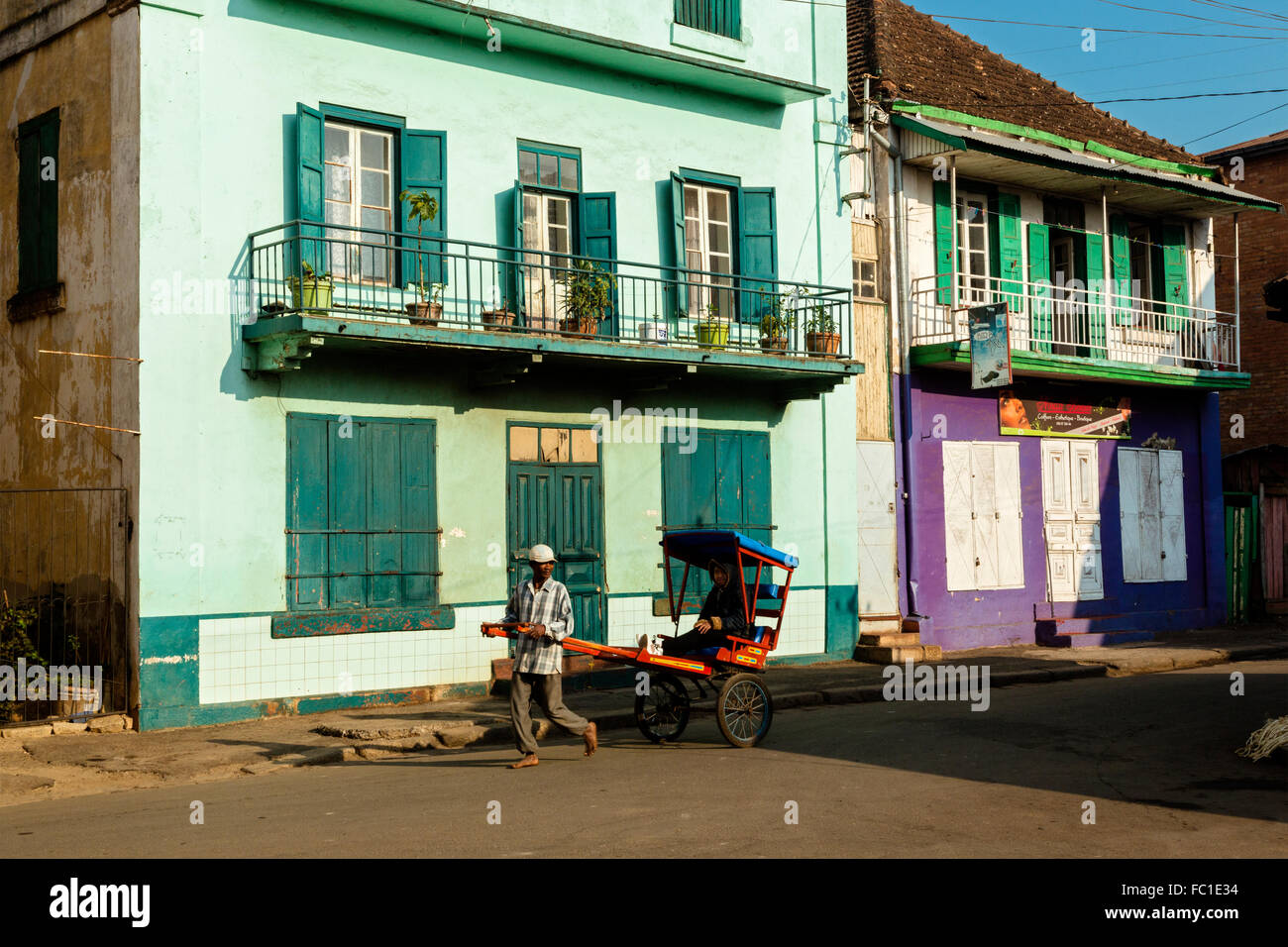 Nationale 7, Antsirabe, Rikscha in den Straßen, Madagaskar Stockfoto