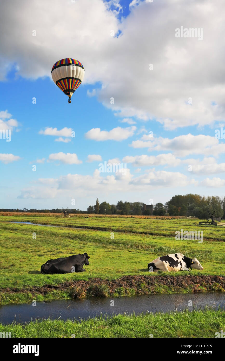 Bei bewölktem Himmel fliegenden bunten Ballon Stockfoto