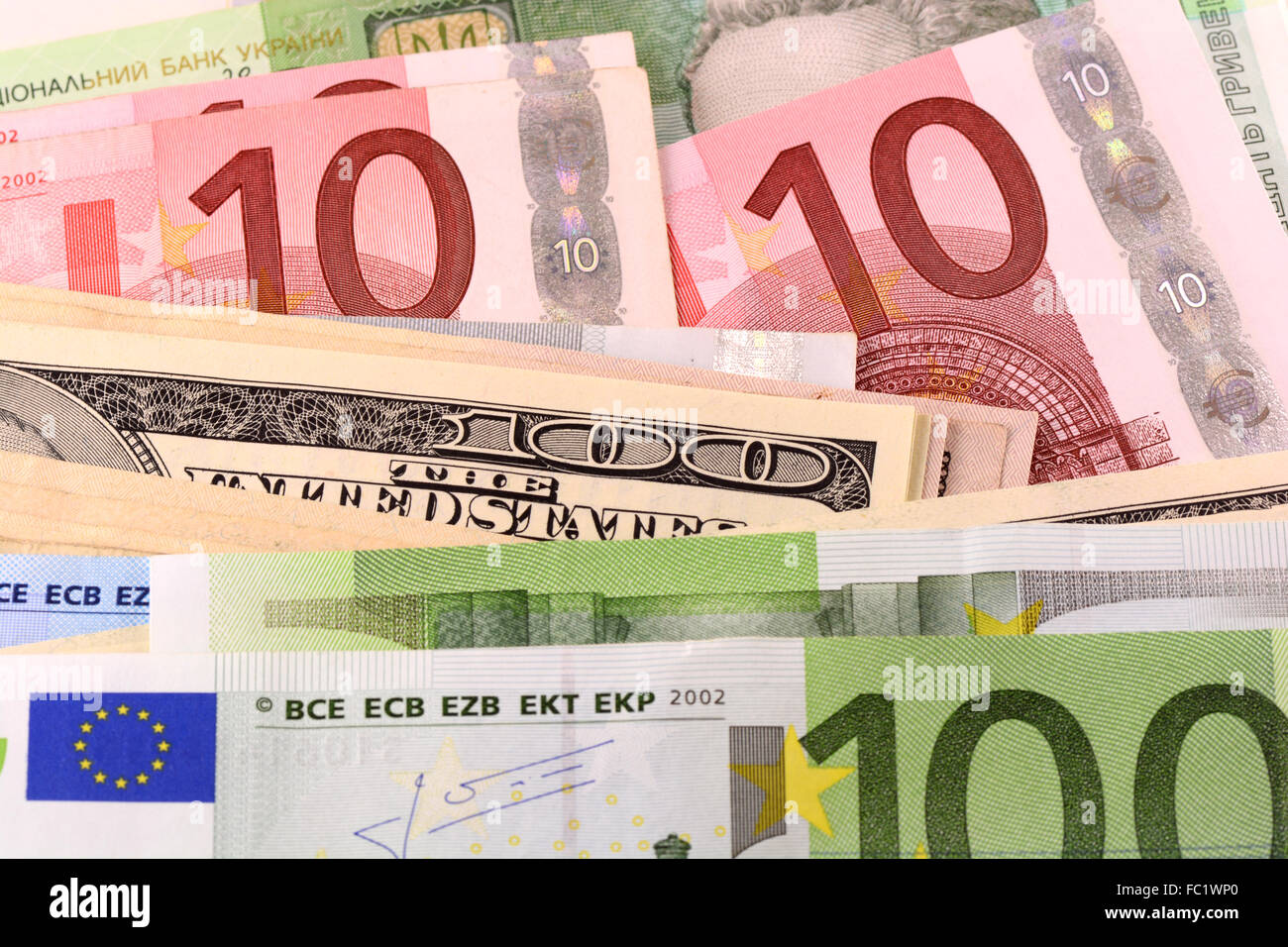 Europäische und amerikanische Geld Hintergrund Stockfoto