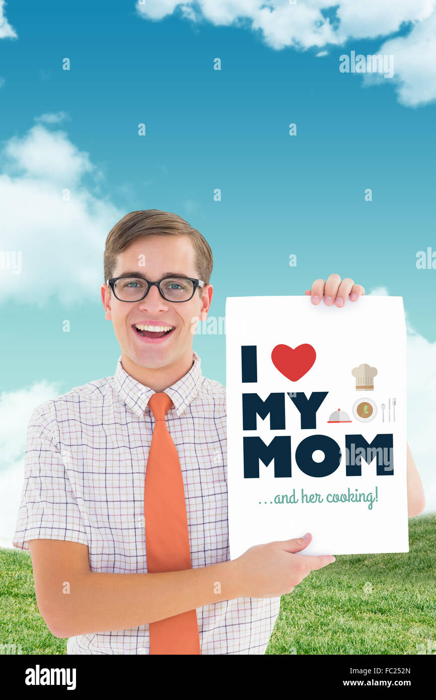 Zusammengesetztes Bild geeky Hipster lächelnd und Karte zeigen Stockfoto