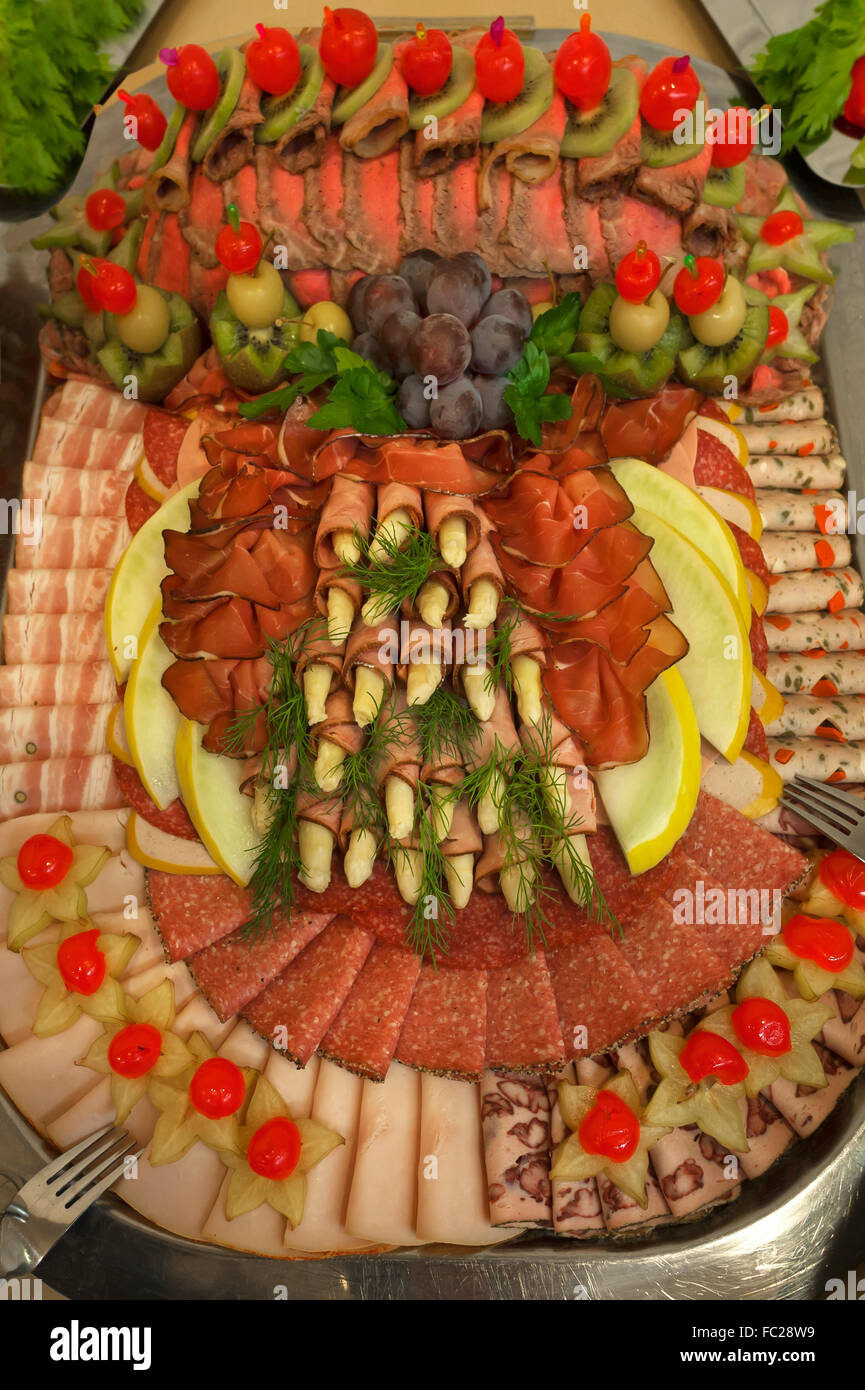 Herzhafte Platte fränkische Wurst und Schinken Stockfoto