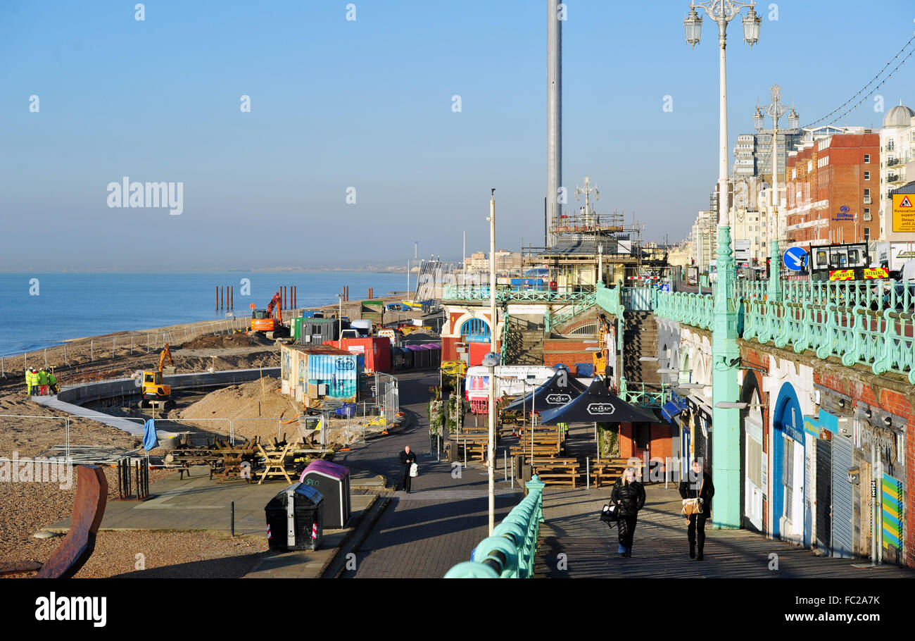 Brighton UK 20. Januar 2016 - Verbesserung arbeitet an Brighton Seafront und das Tierheim Halle-Projekt im Gange auf Brighton Seafront Credit: Simon Dack/Alamy Live News Stockfoto