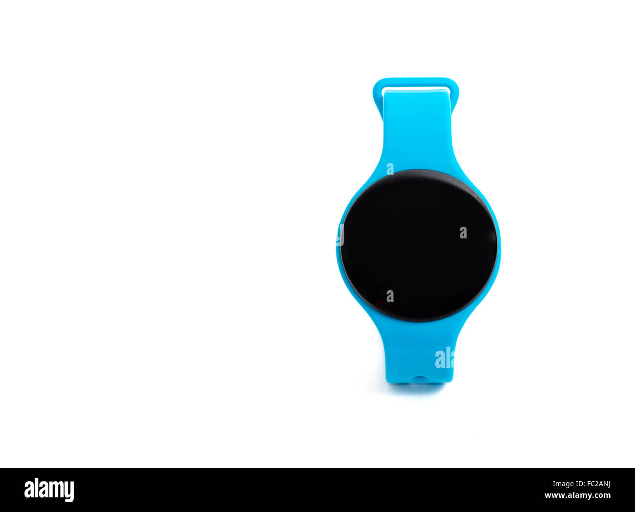Blaue Smartwatch schließen sich isoliert auf weißem Hintergrund Stockfoto