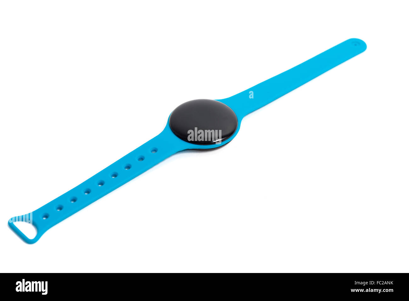 Blaue Smartwatch schließen sich isoliert auf weißem Hintergrund Stockfoto