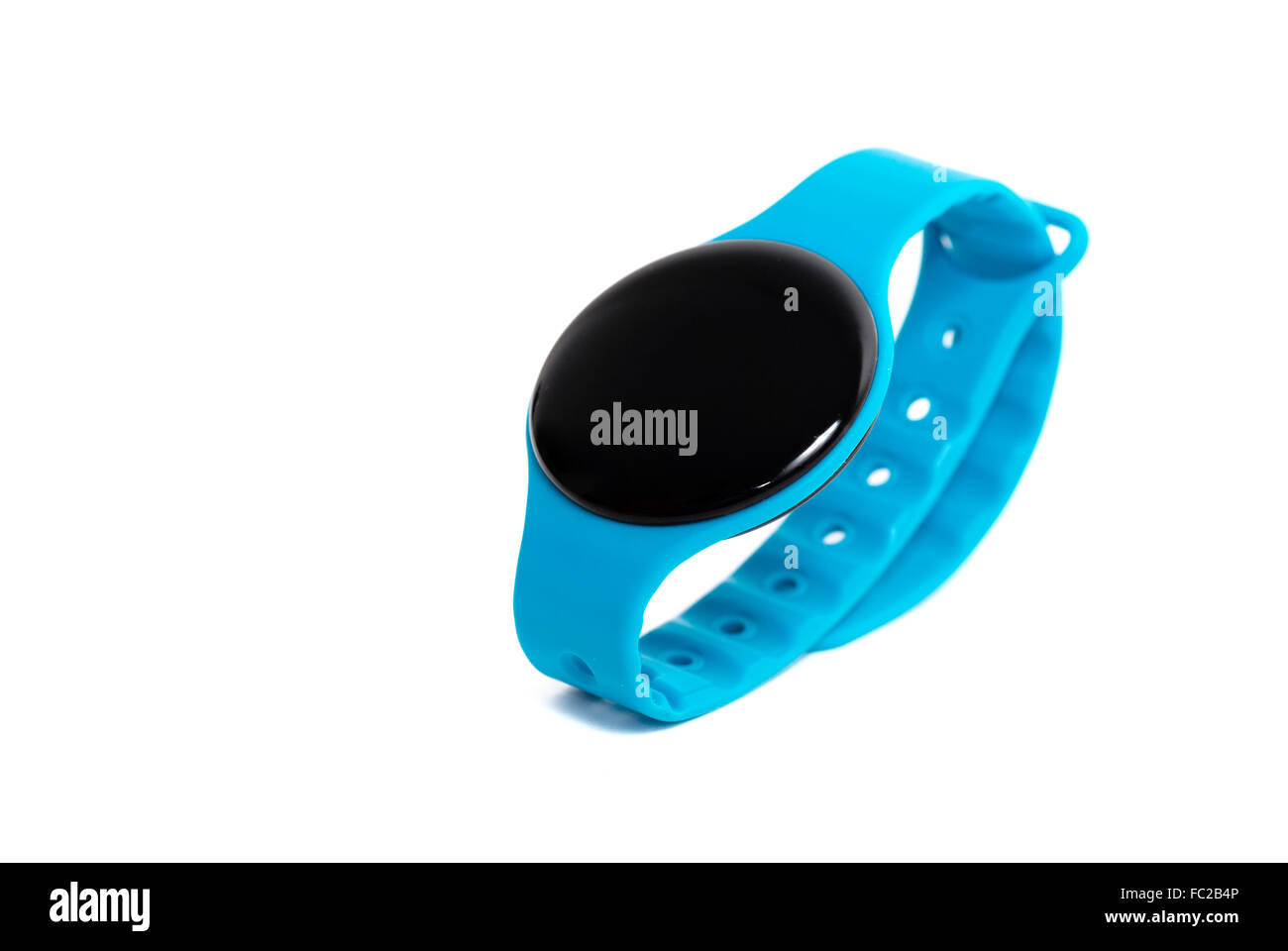 Blaue Smartwatch schließen sich isoliert auf weißem Hintergrund Stockfoto