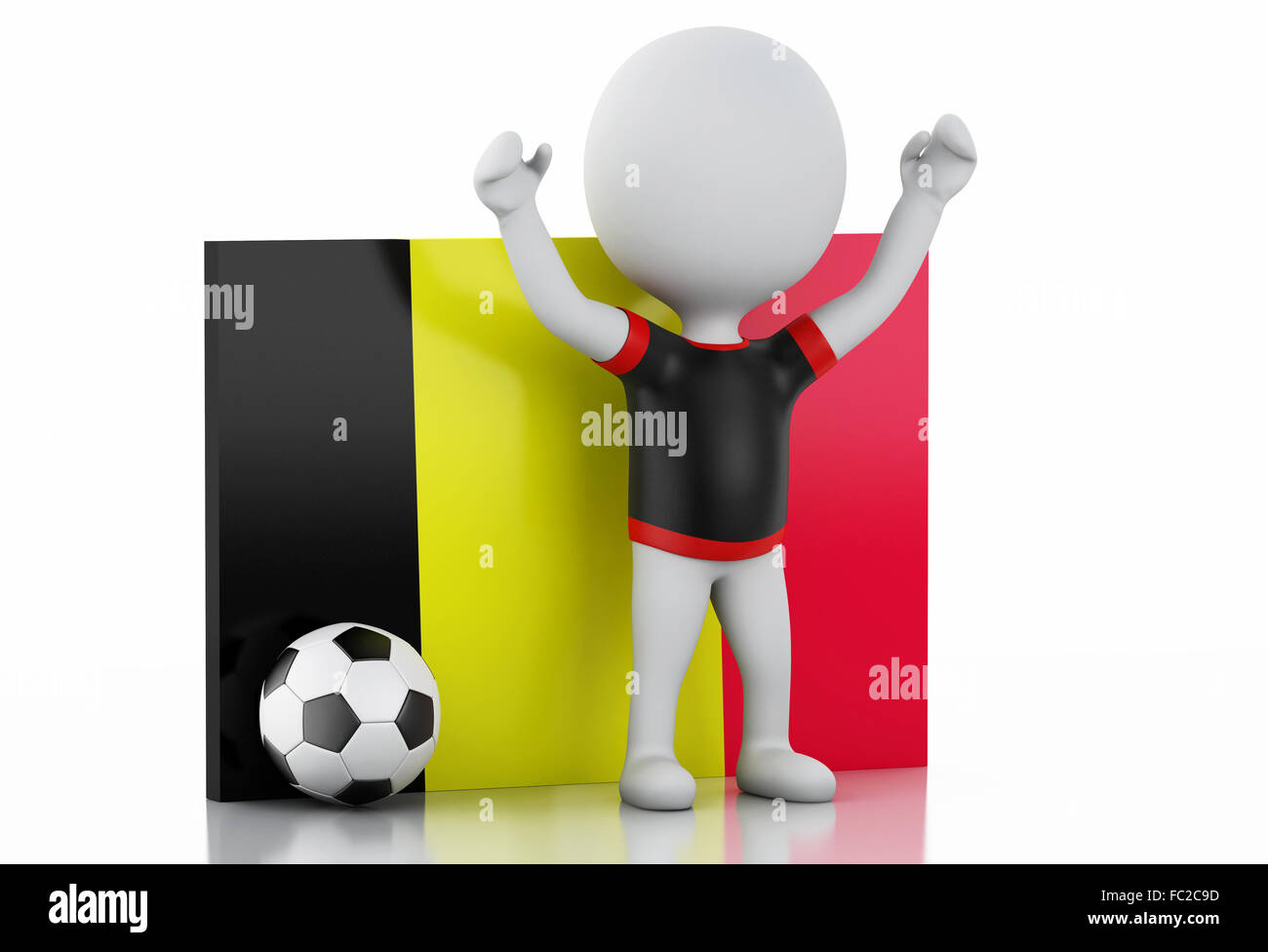 3D weiße Leute mit Belgien Fahne und Soccer Ball. Stockfoto