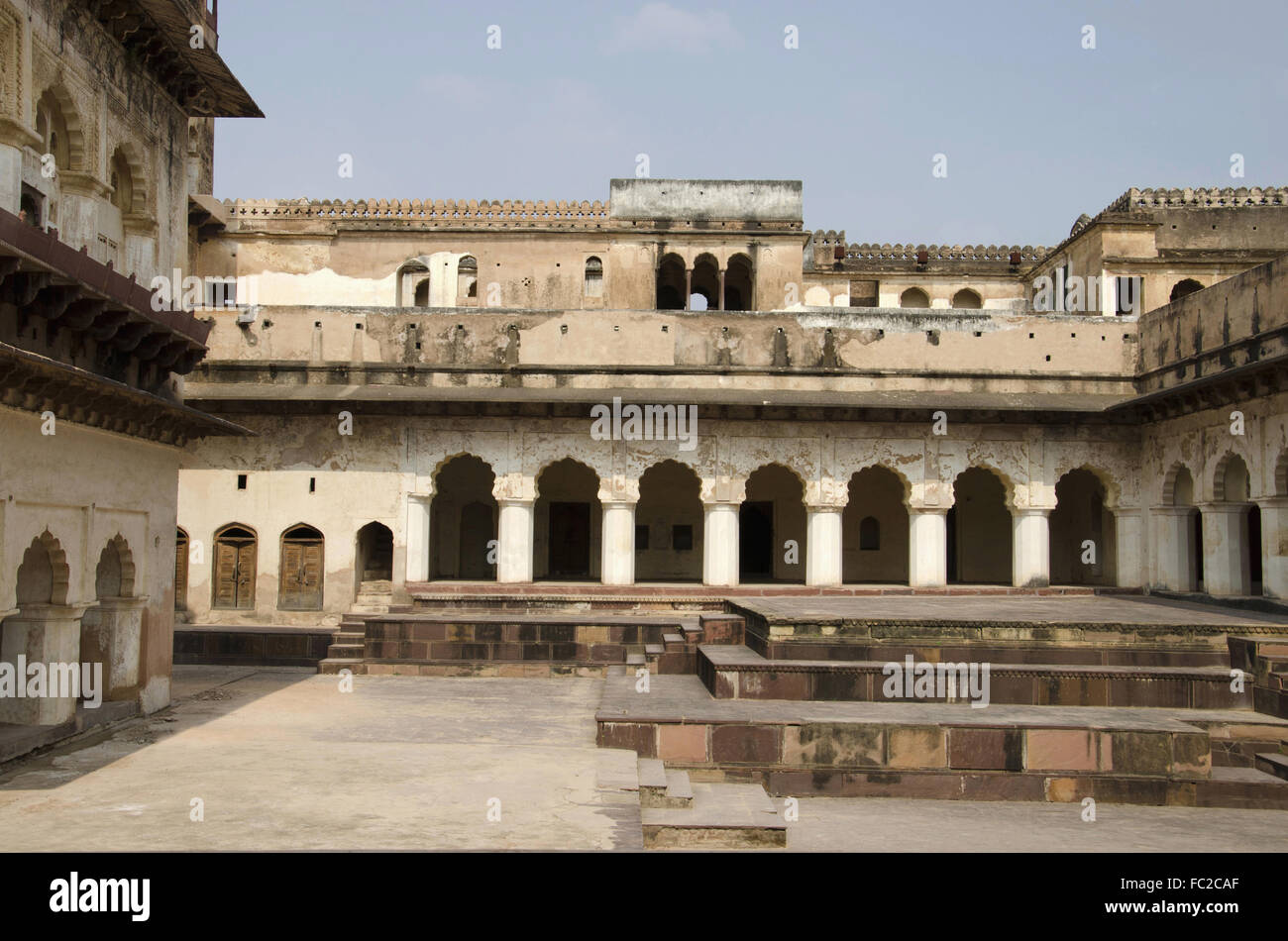 Innenansicht des Raj Mahal. Orchha Schlossanlage (Fort). Orchha. Madhya Pradesh. Indien Stockfoto