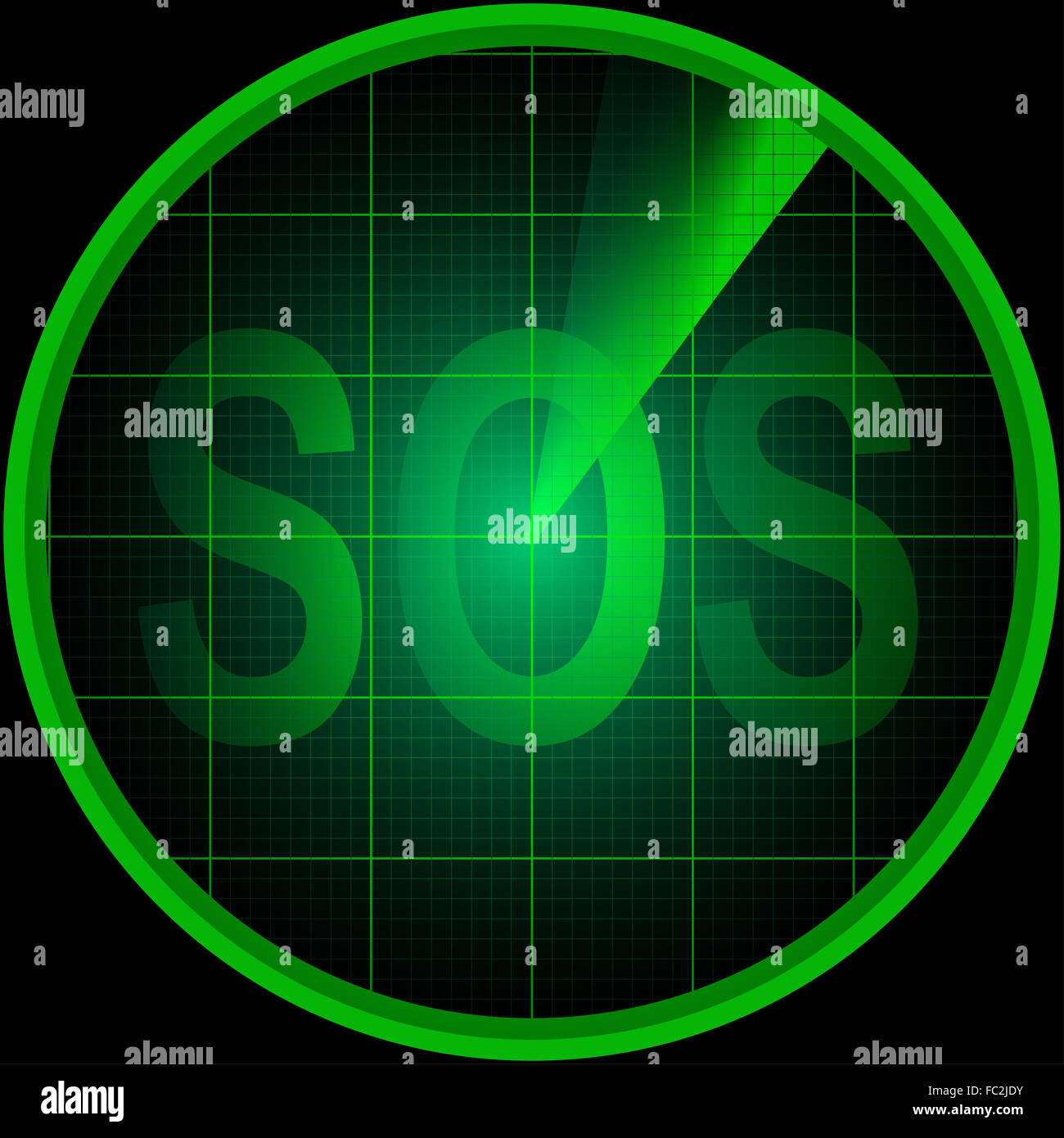 Radarbildschirm mit dem Wort SOS Stockfoto