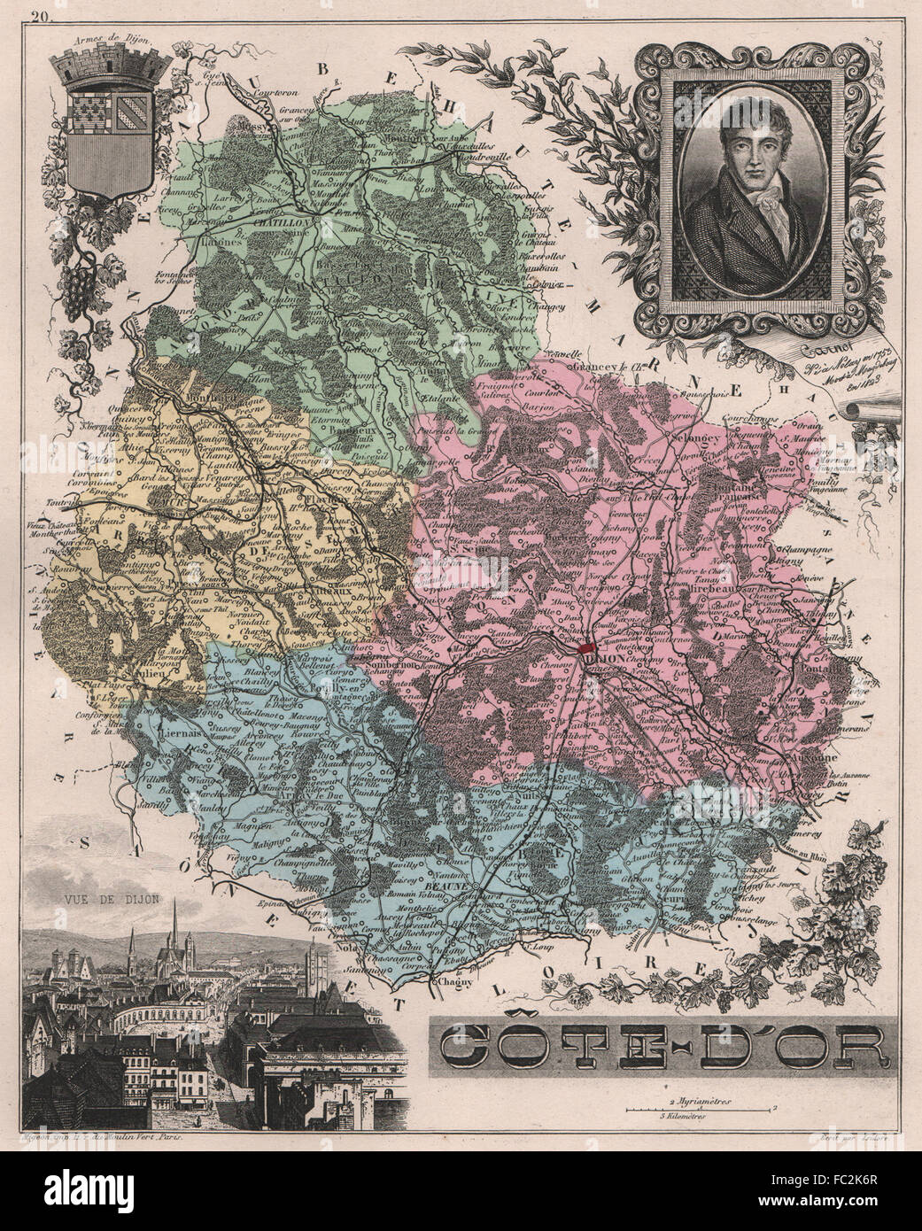 CÔTE-D ' OR. Département. Dijon. Carnot. VUILLEMIN, 1879 Antike Landkarte Stockfoto
