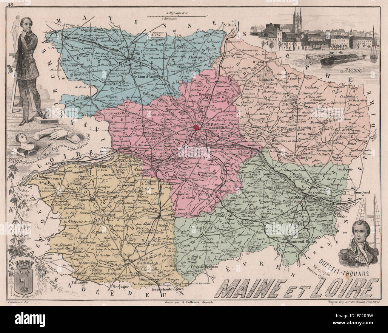 MAINE-ET-LOIRE. Département. Angers. Regierungszeit-Thouars. David. VUILLEMIN, 1879-Karte Stockfoto