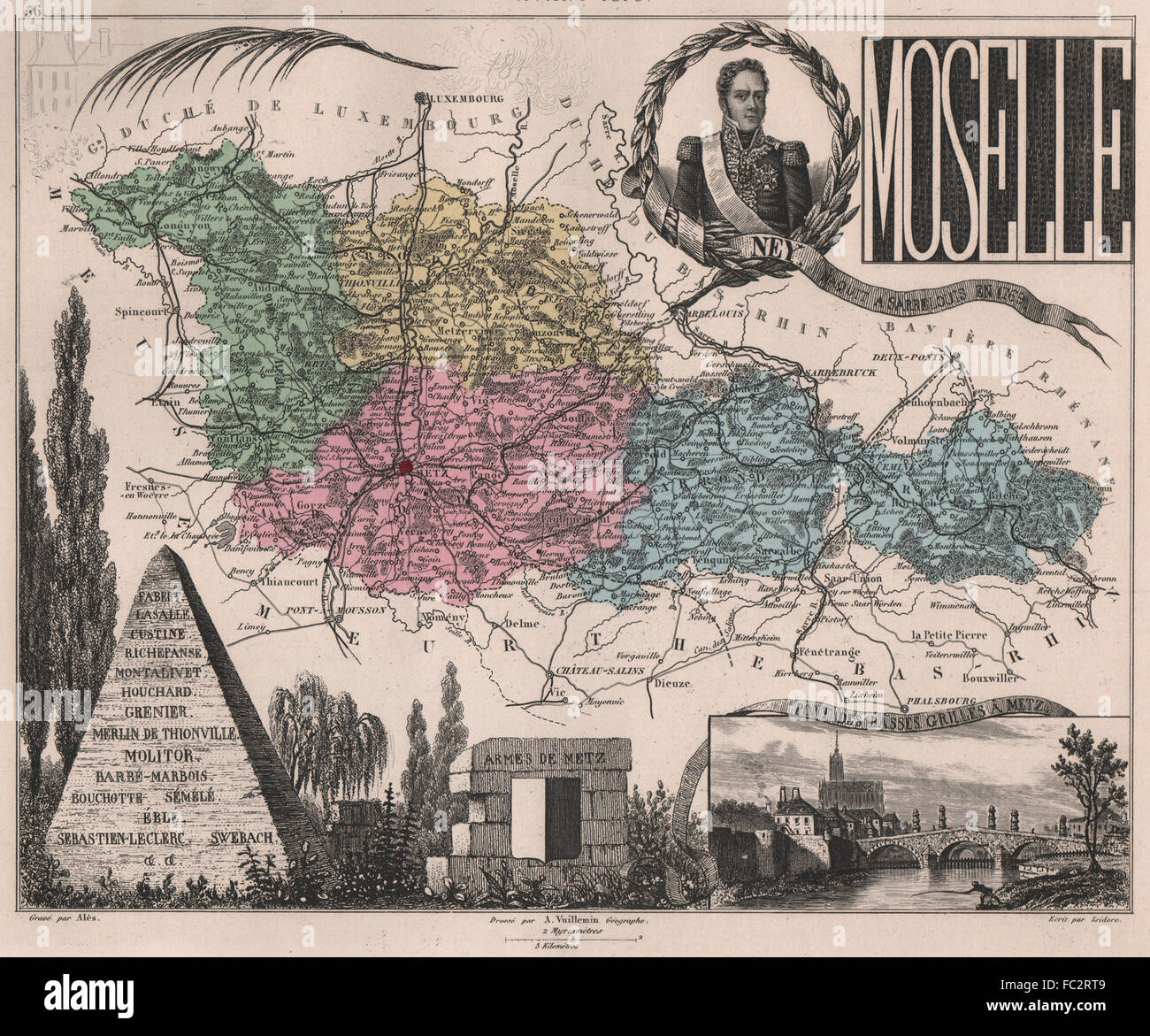 MOSEL. Département. Metz. Ney. VUILLEMIN, 1879 Antike Landkarte Stockfoto
