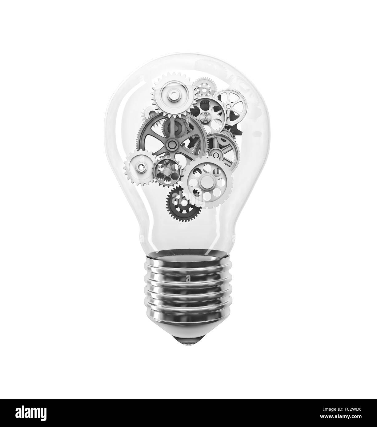 klassische Glühlampe und Getriebe 3D-Bild Stockfoto