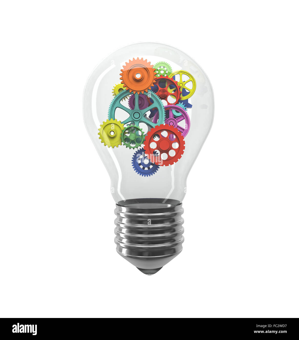 klassische Glühlampe und Getriebe 3D-Bild Stockfoto