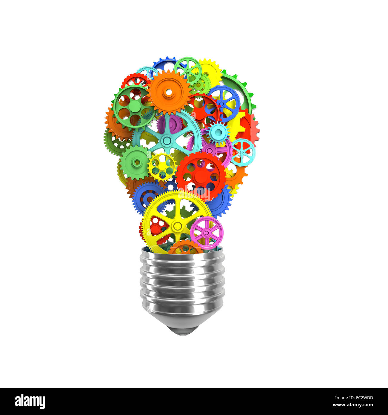 klassische Glühlampe und Getriebe 3D-Bild Stockfoto