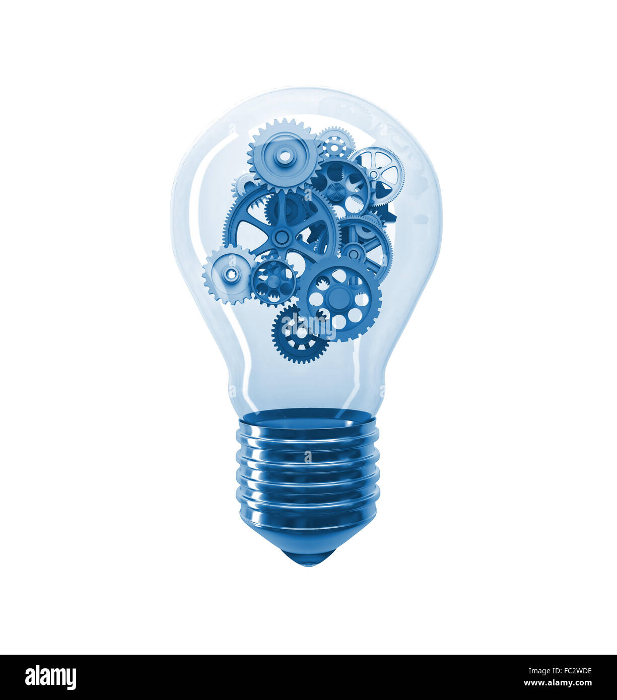 klassische Glühlampe und Getriebe 3D-Bild Stockfoto