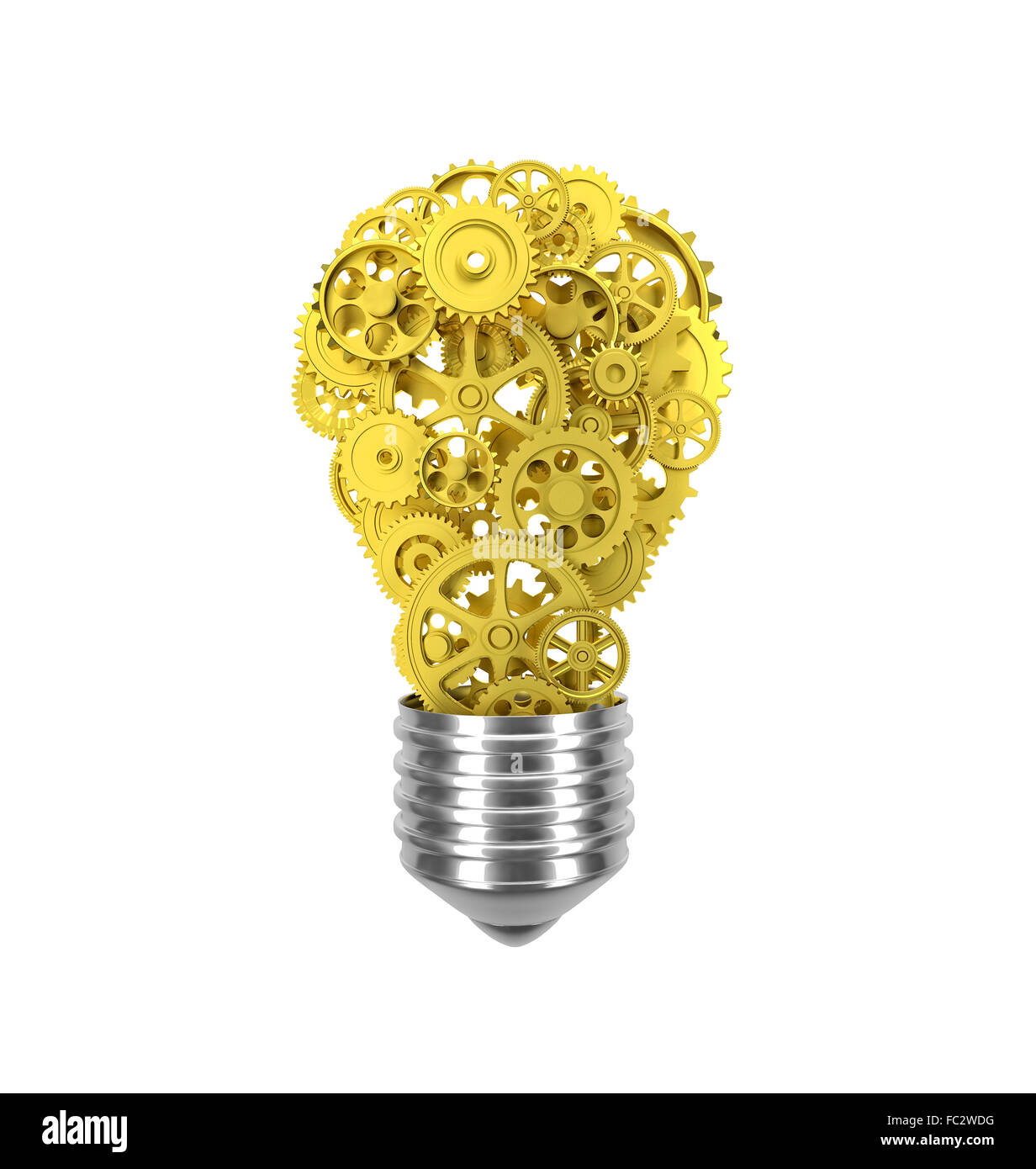 klassische Glühlampe und Getriebe 3D-Bild Stockfoto