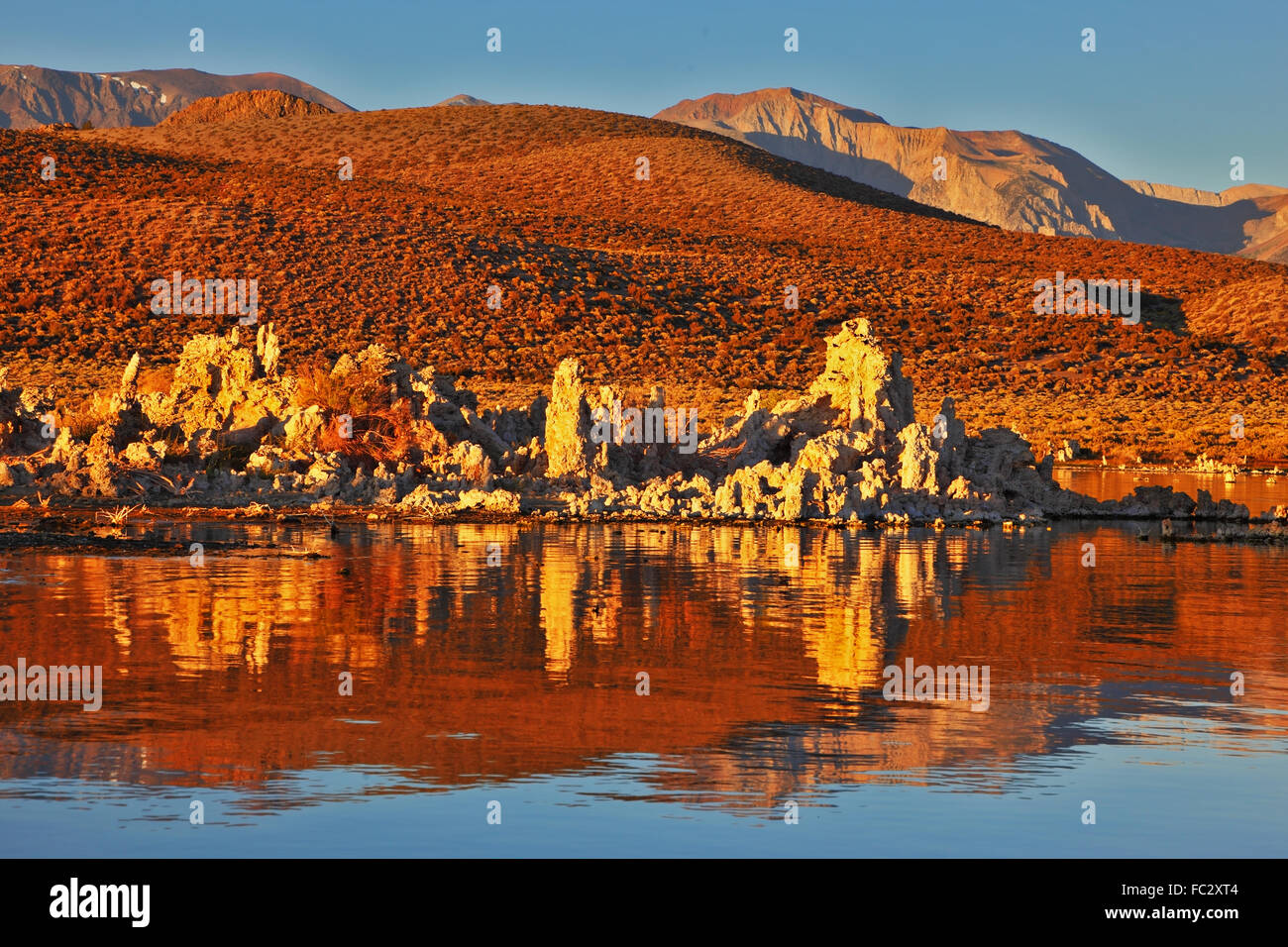 Lodernde orange Sonnenuntergang am Mono Lake Stockfoto