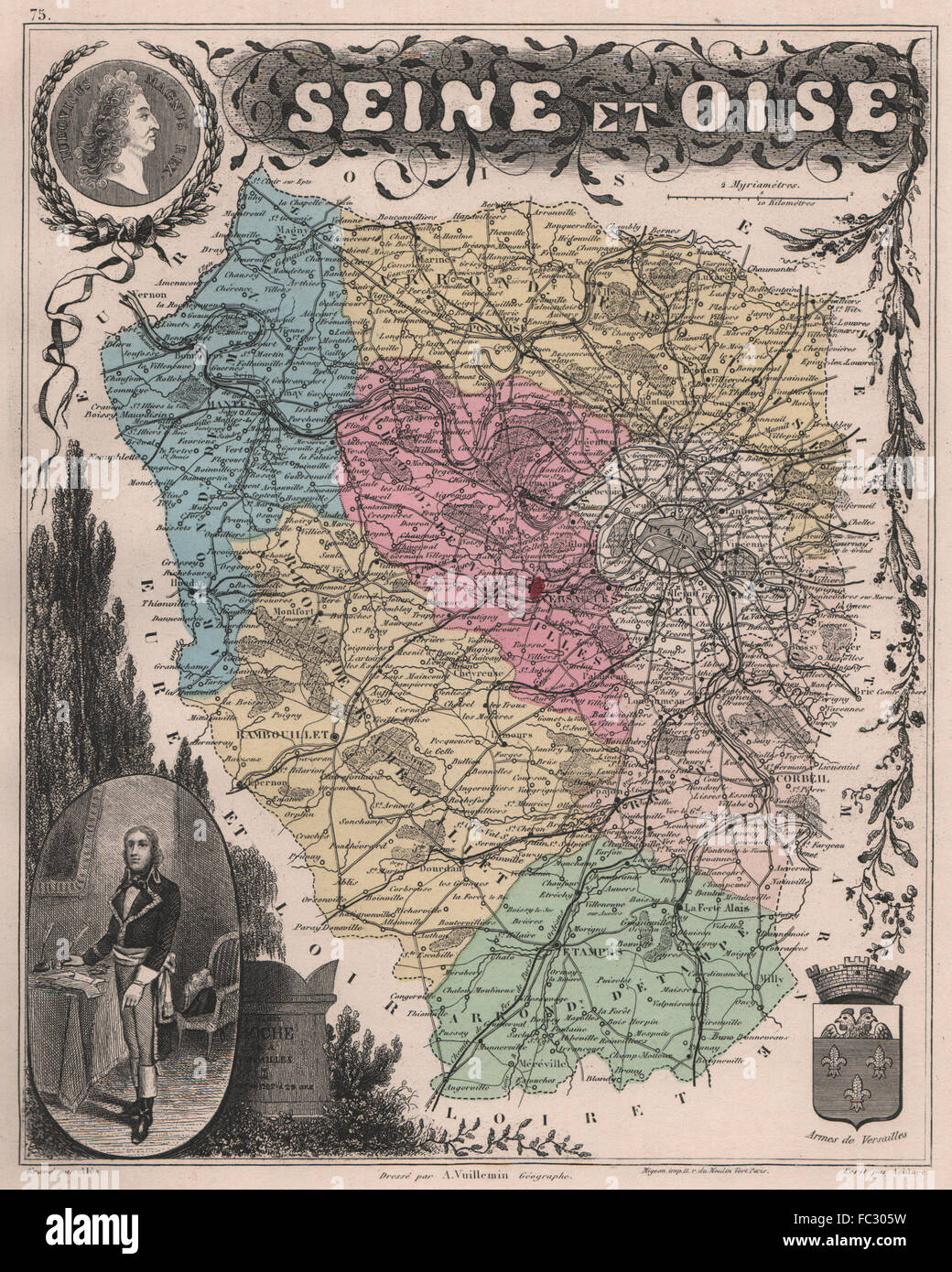 SEINE-ET-OISE. Département. Ile de France. VUILLEMIN, 1879 Antike Landkarte Stockfoto