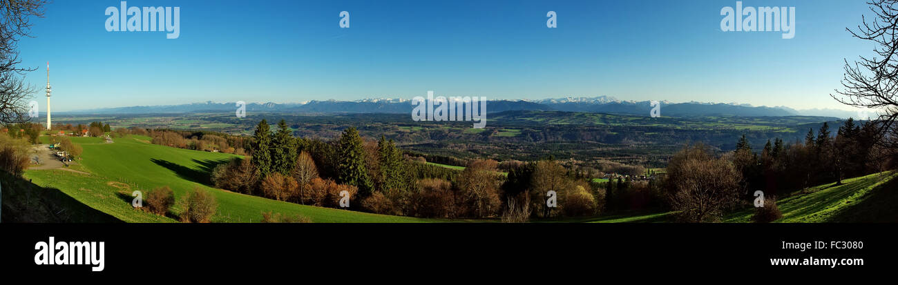 Panoramablick auf die bayerischen Alpen Stockfoto