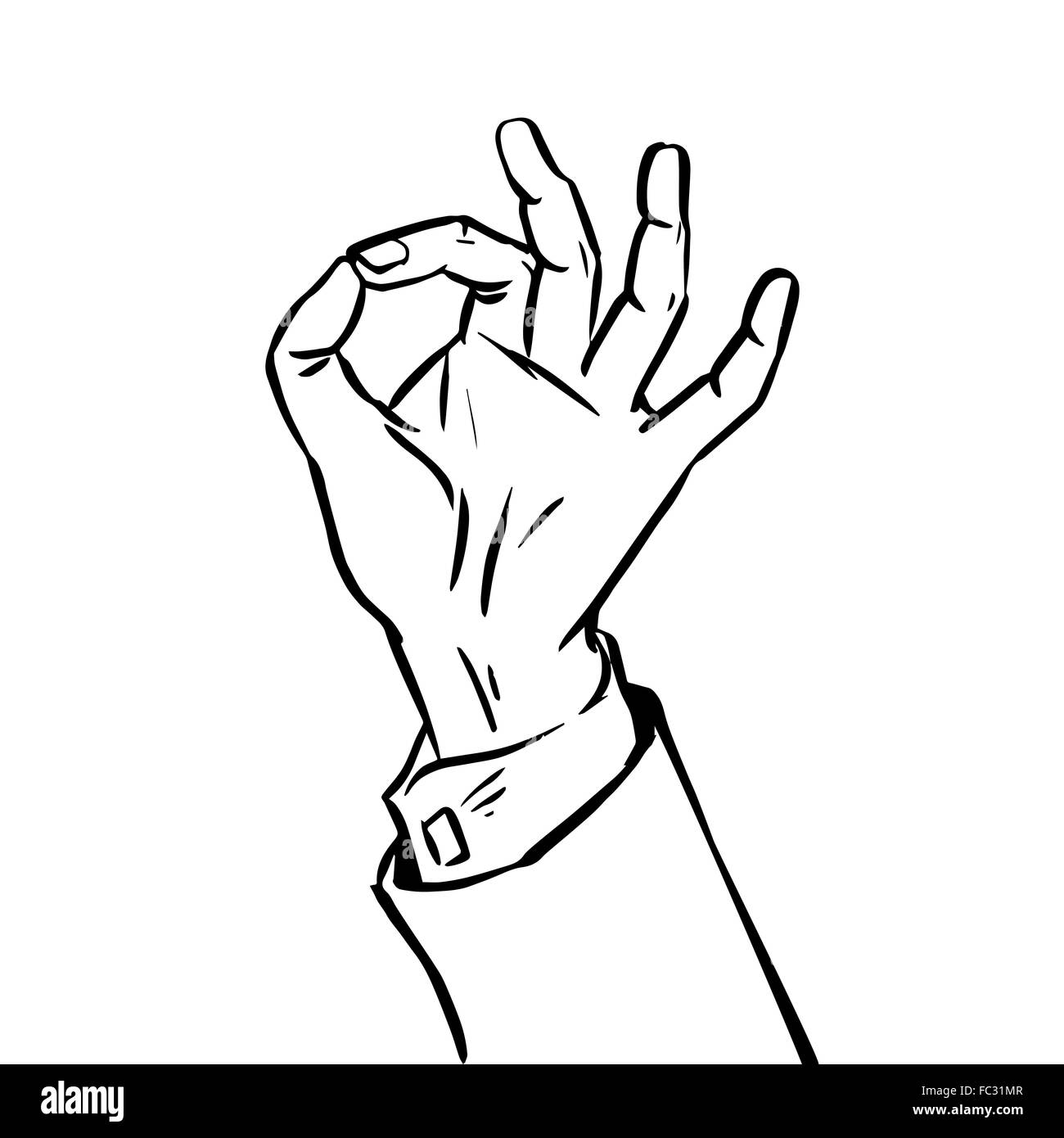 Skizzieren Sie Erfolg Handbewegung "OK" Stockfoto