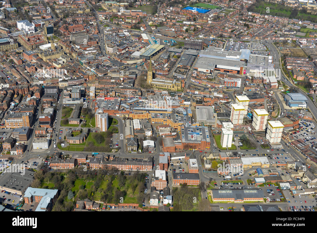 Eine Luftaufnahme des Stadtzentrums von Wakefield, West Yorkshire Stockfoto