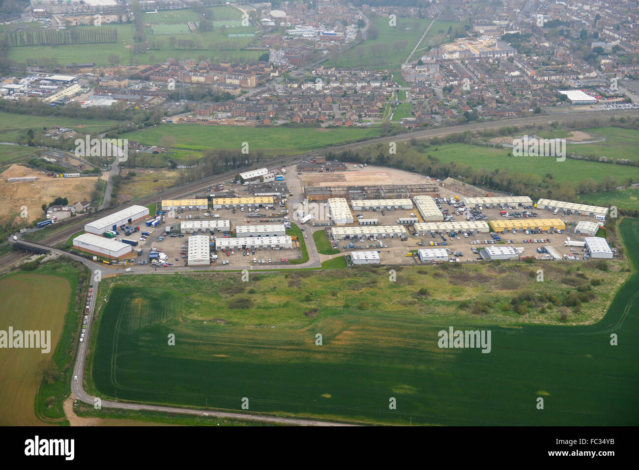 Eine Luftaufnahme des Anwesens Leyland Trading in Wellingborough, Northamptonshire Stockfoto