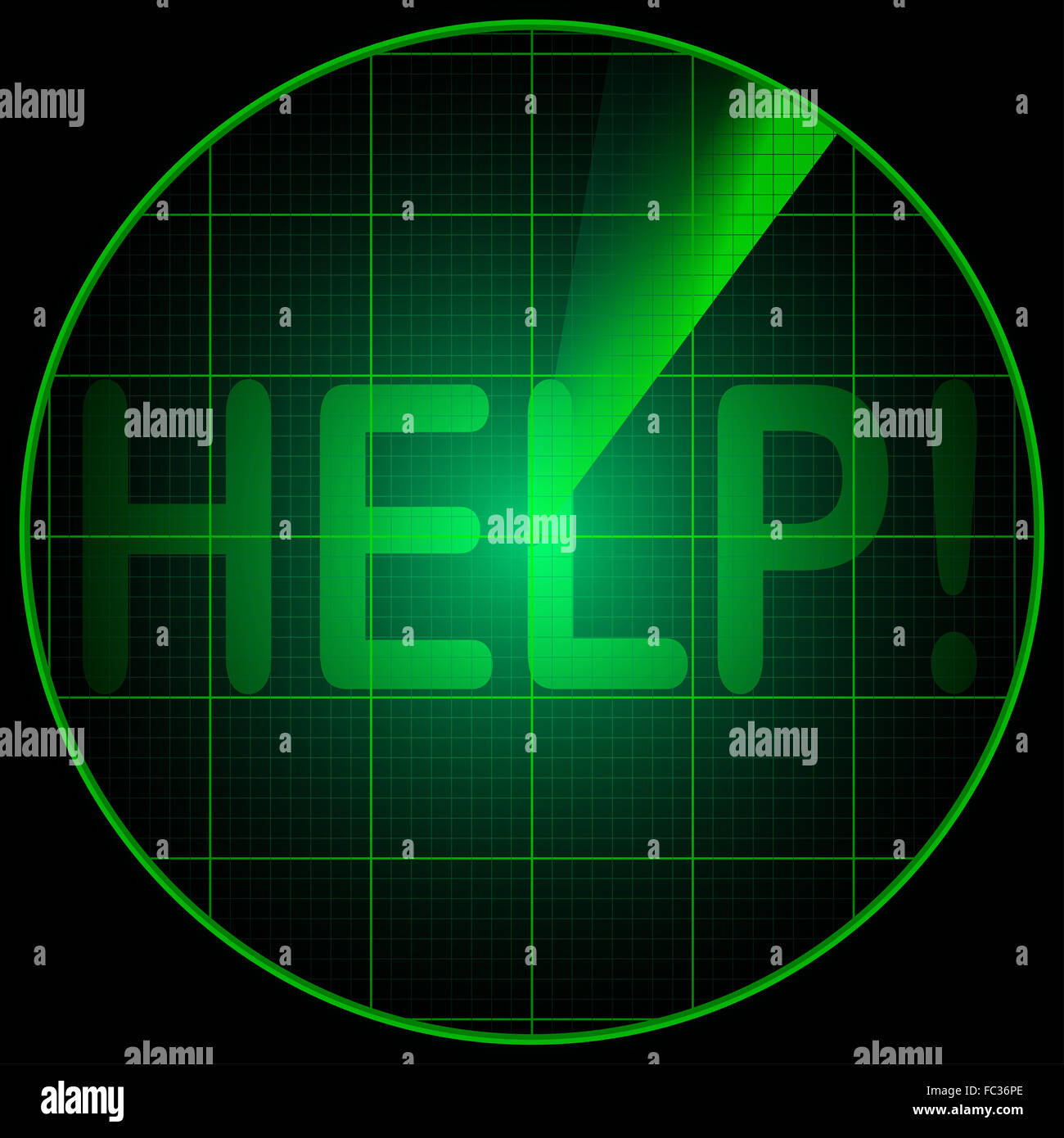 Radarbildschirm mit dem Wort Hilfe Stockfoto