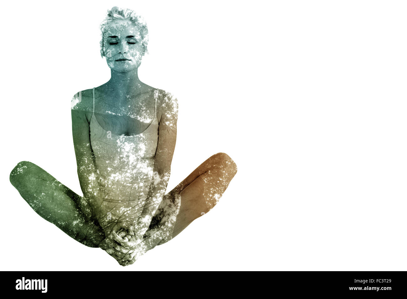 Zusammengesetztes Bild durchtrainierten Frau tun, die Schmetterling-Strecke Stockfoto