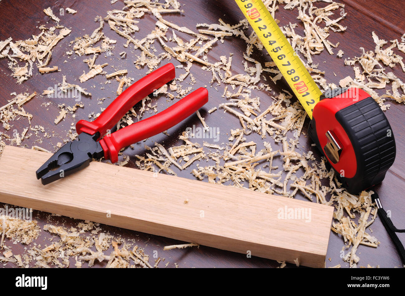 Späne aus Holz, Ziegel und Roulette für Messen Stockfoto