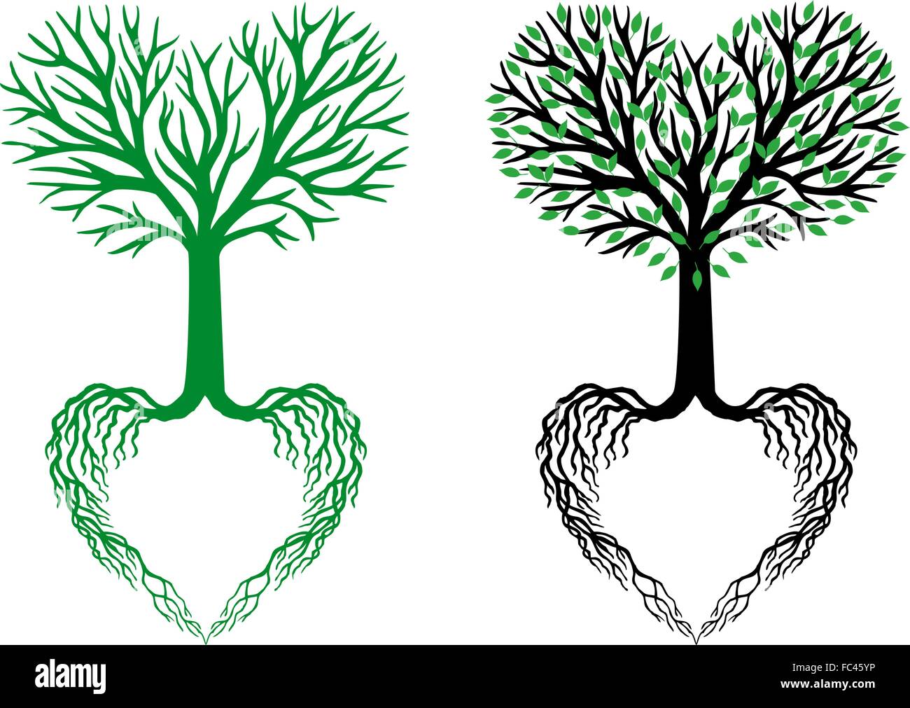 Baum des Lebens, Herz geformt, Äste und Wurzeln, Vektor-illustration Stock Vektor