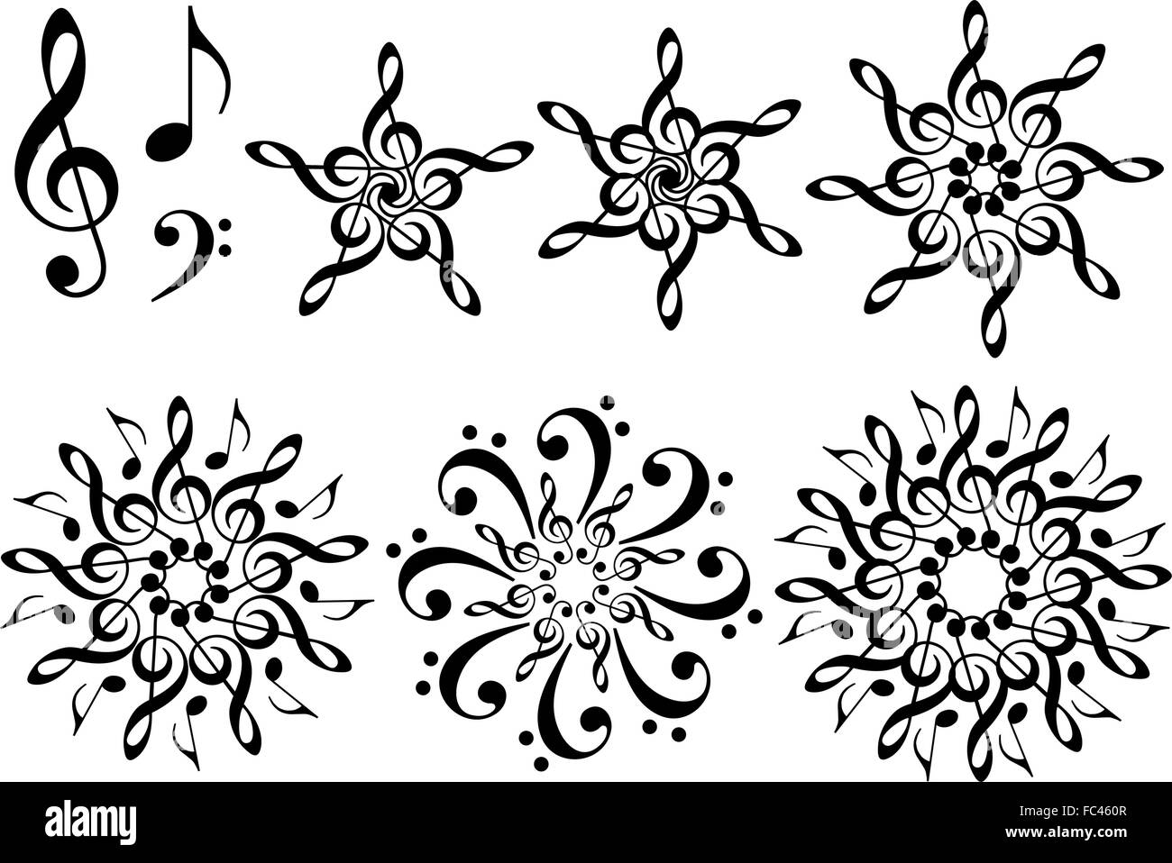 Musik-Blüten mit Violinschlüssel und Musiknoten, Satz von Vektor-Design-Elemente Stock Vektor