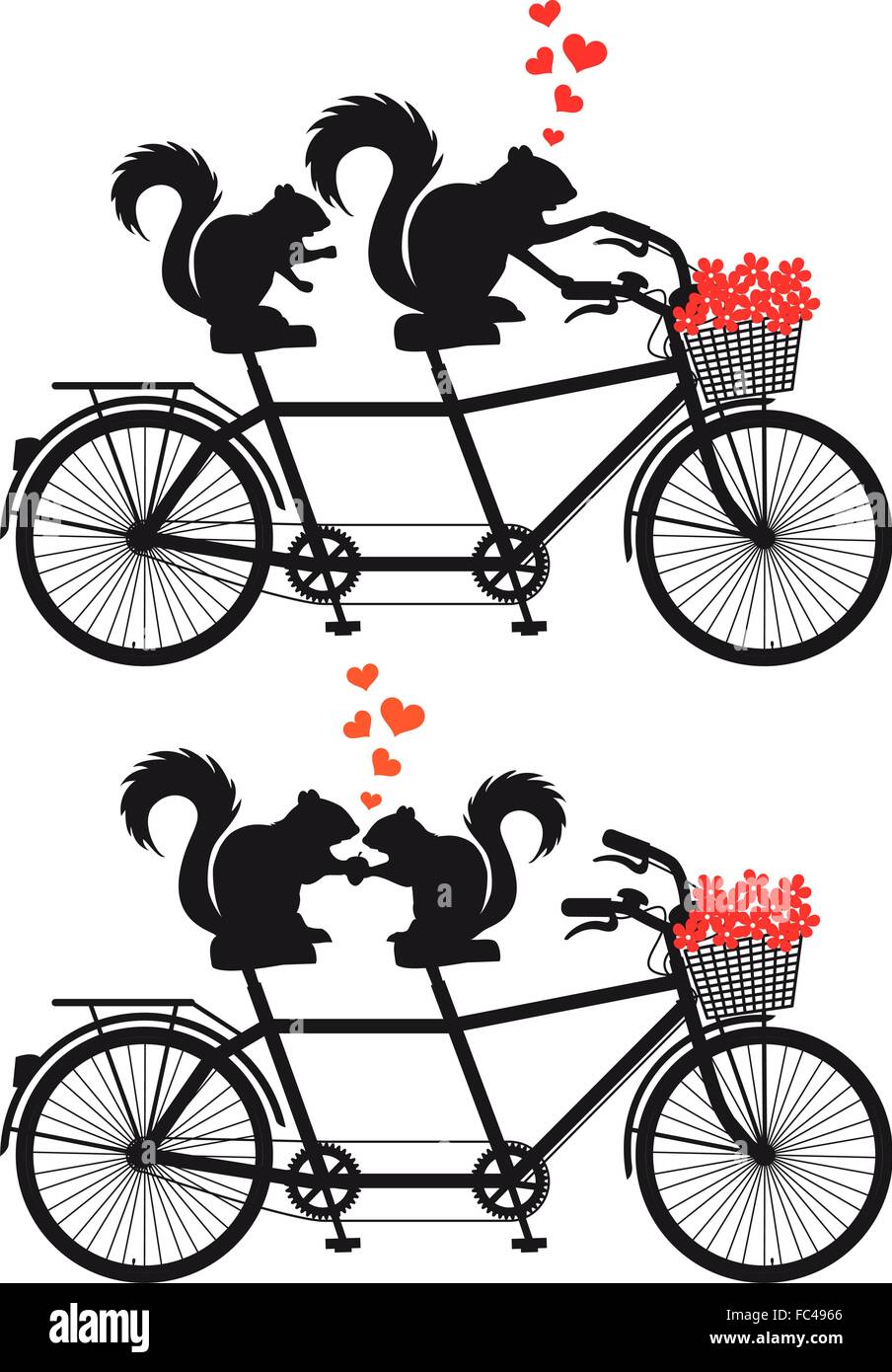 Eichhörnchen Sie auf Tandem-Fahrrad, Vektor-illustration Stock Vektor