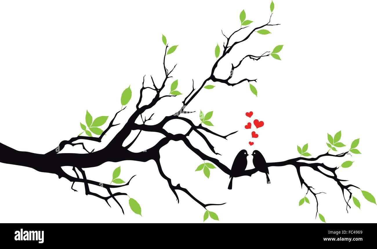 Vogel sitzt auf Hochzeit Baum, Vektor-illustration Stock Vektor