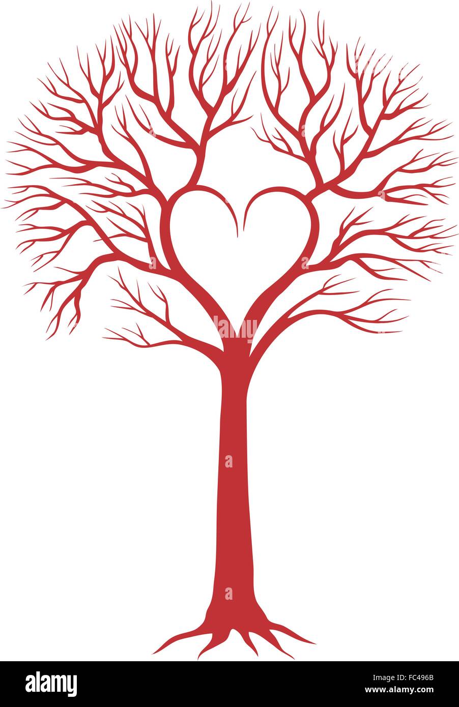 Rote Liebe Baum mit herzförmigen Niederlassungen für Hochzeitseinladungen, Valentines Tag Karten, Vektor, Abbildung Stock Vektor