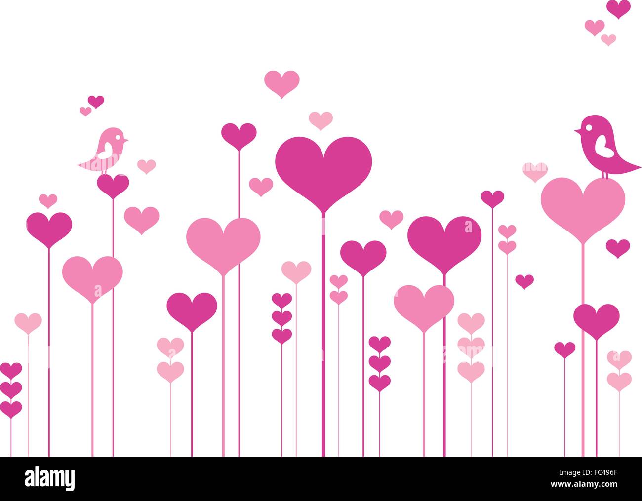 rosa Herz Blumen mit Liebe Vögel, Vektor-illustration Stock Vektor