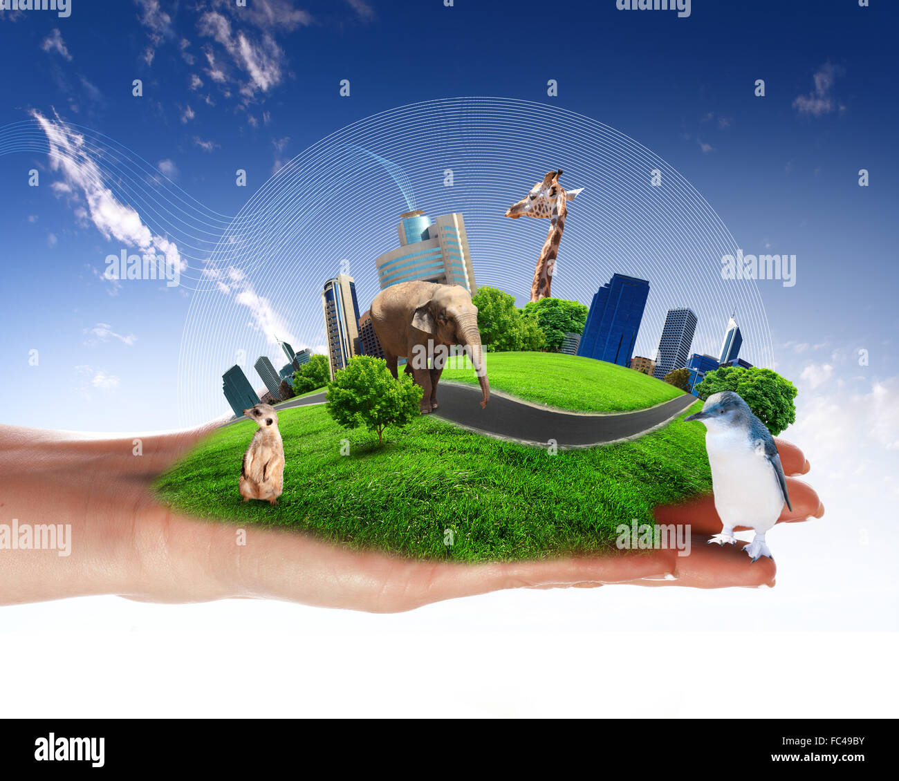 Grüne Welt und Tierwelt Schutz Konzept collage Stockfoto