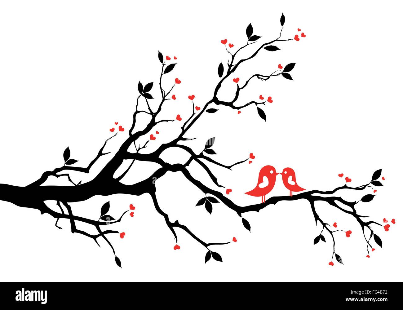 Herz-Baum mit roten Liebe Vögel, Vektor-illustration Stock Vektor