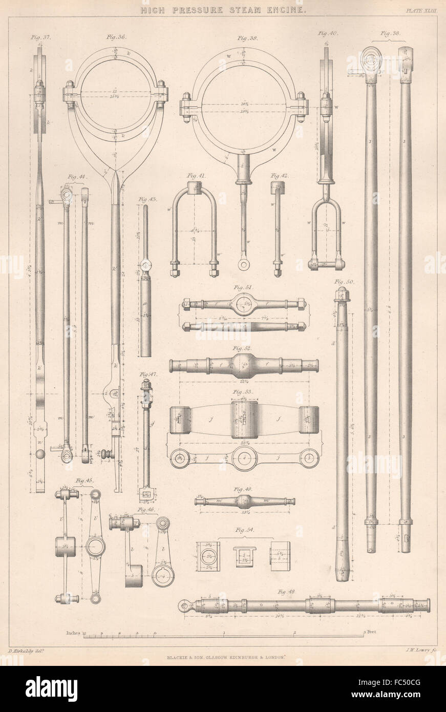 VIKTORIANISCHE ENGINEERING ZEICHNUNG. Hochdruck Dampfmaschine-Details 3, 1876 Stockfoto