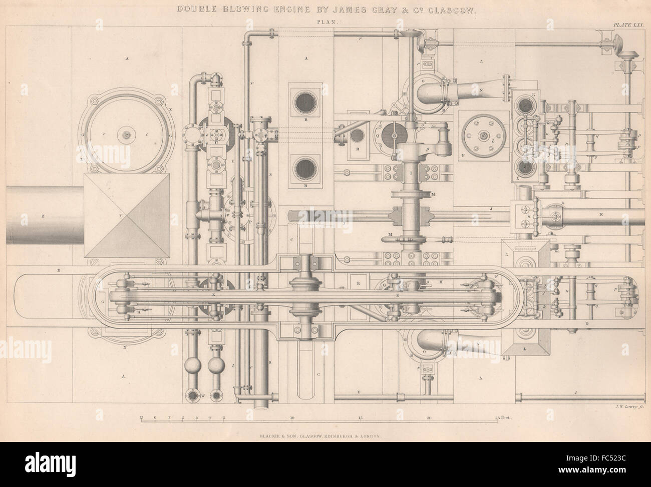 19C ENGINEERING ZEICHNUNG. Doppelt bläst Motor. James Gray (Glasgow). Planen, 1876 Stockfoto