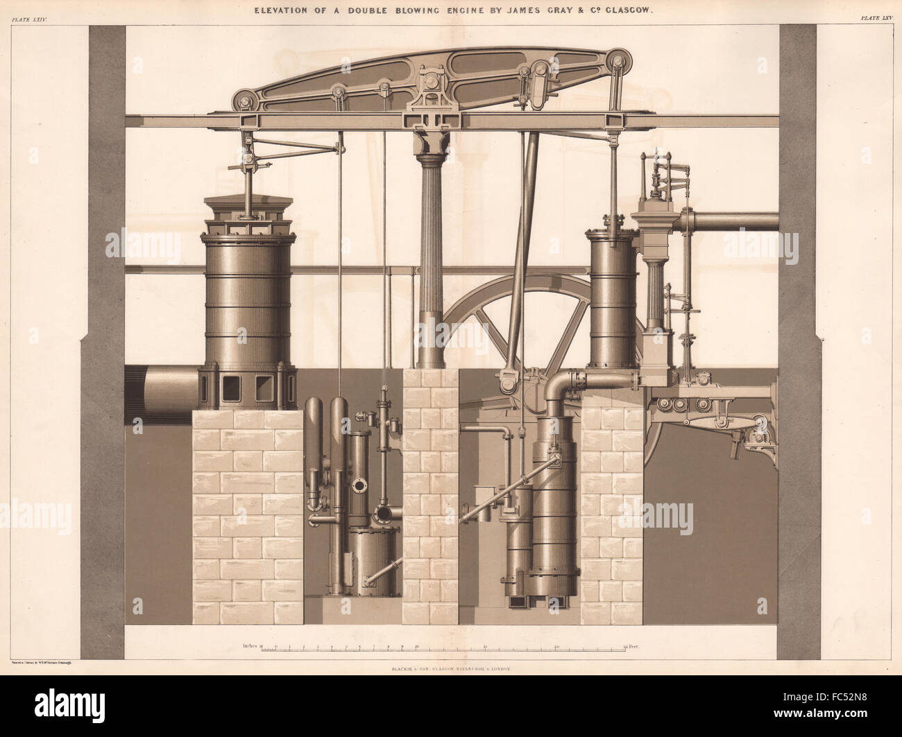 19C ENGINEERING ZEICHNUNG. Doppelt bläst Motor. James Gray (Glasgow), 1876 Stockfoto