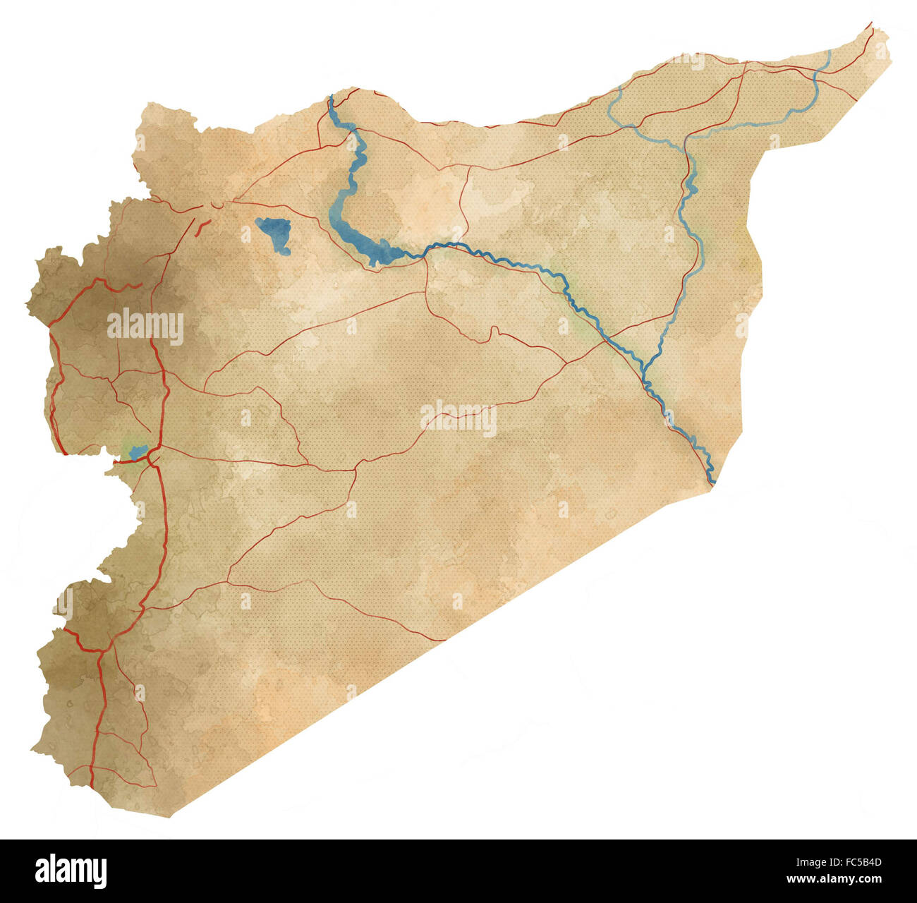 Syrien Karte, physische Karte, wie von Hand gezeichnet, illustriert Stockfoto