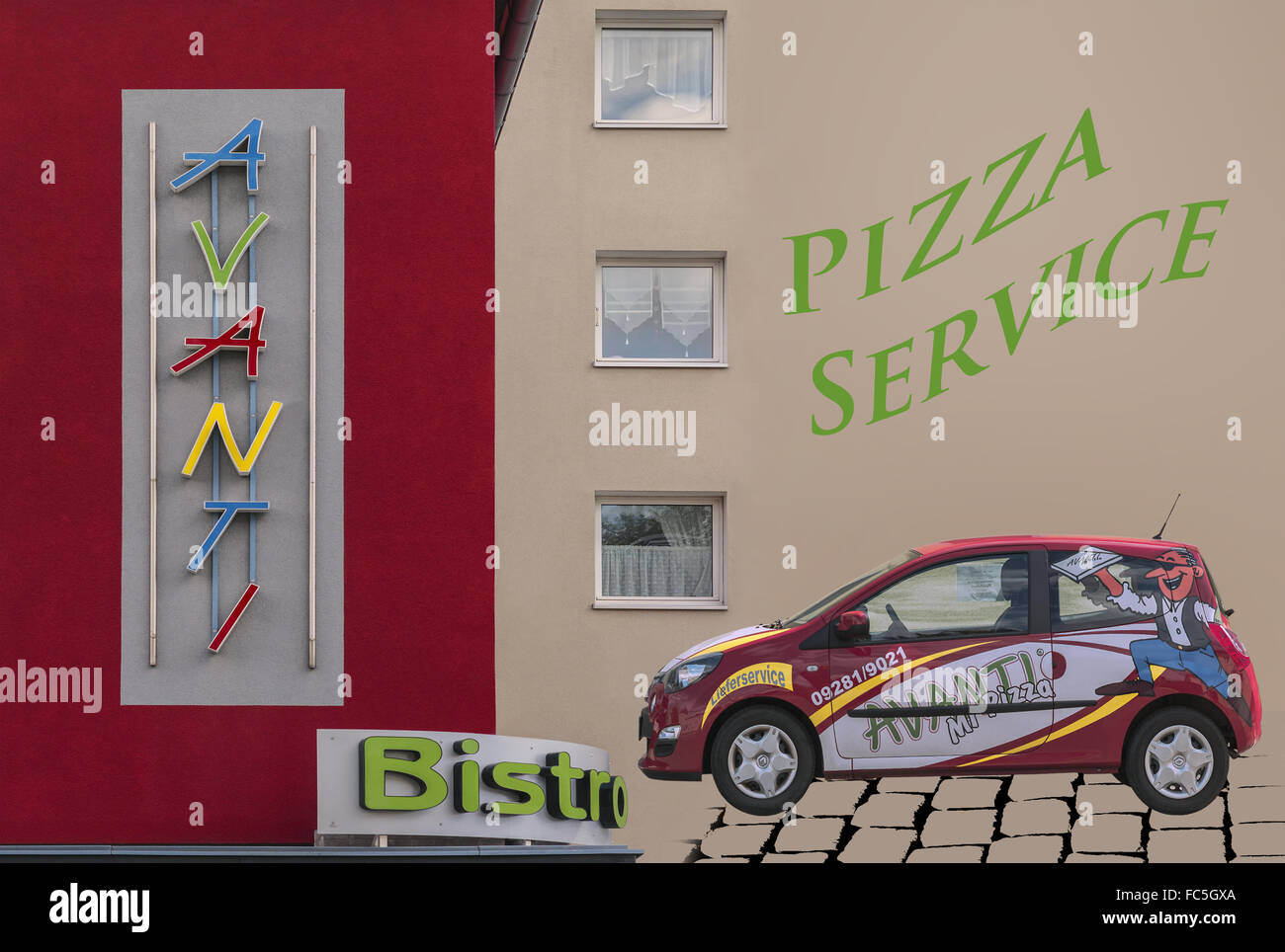 Montage Bild eines Pizza-Service Stockfoto