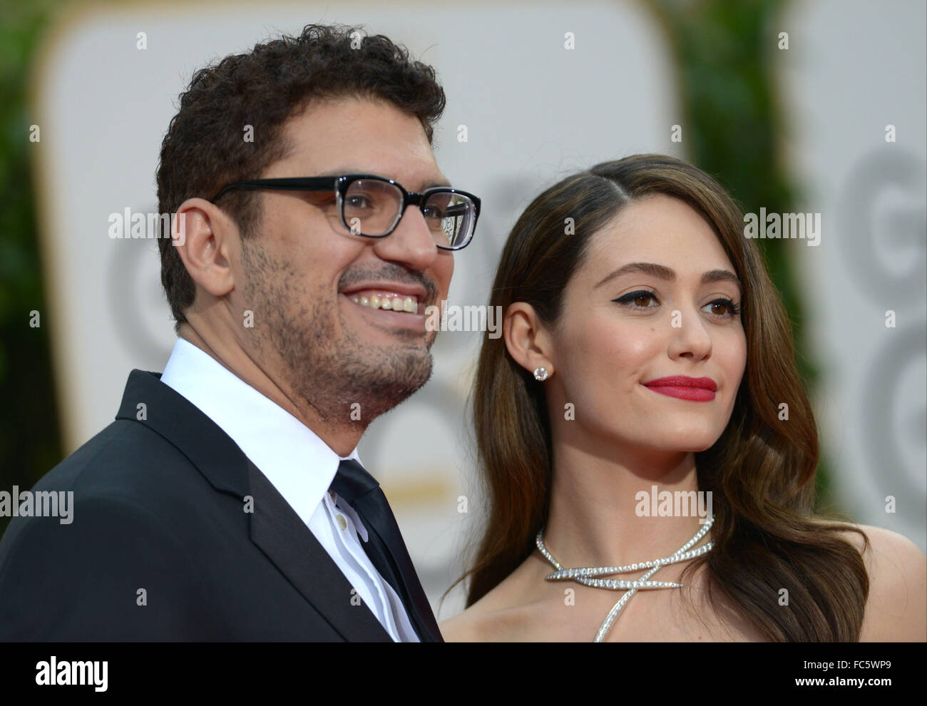 Emmy Rossum kommt bei den Golden Globe Awards. Stockfoto