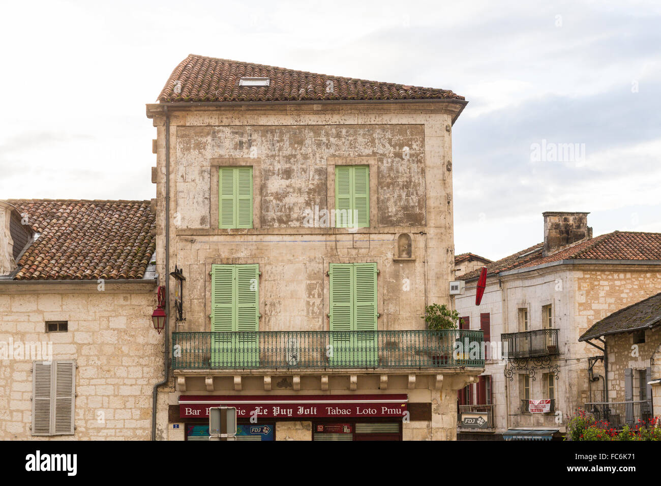 Straße und Gebäude, Brantome, Loiretal, Frankreich Stockfoto