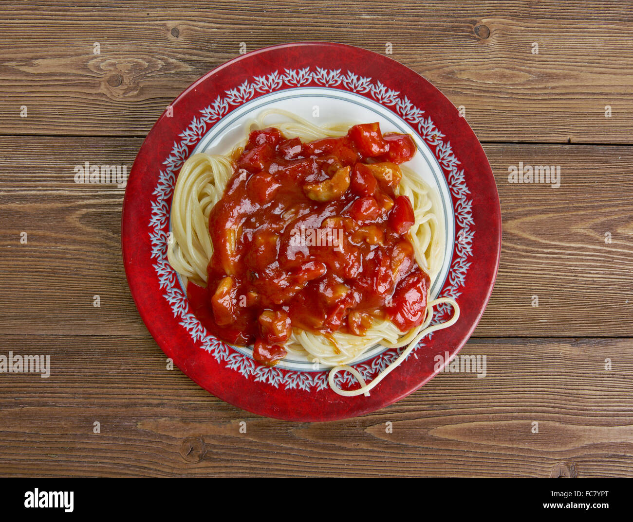 Spaghetti Amatriciana Stockfoto